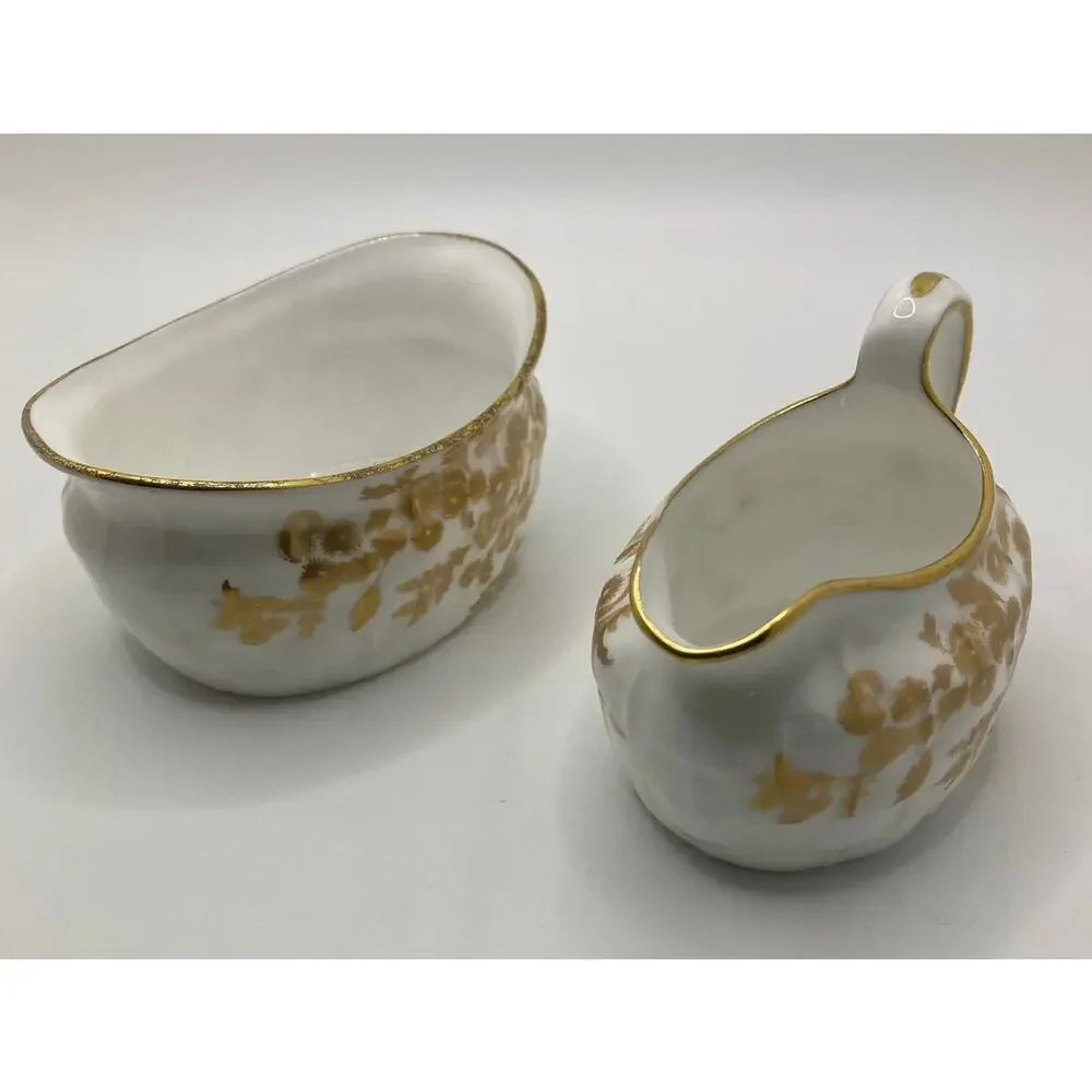 Hammersley Golden Fancy Strawberry Server Creamer Sugar Handled Tray England